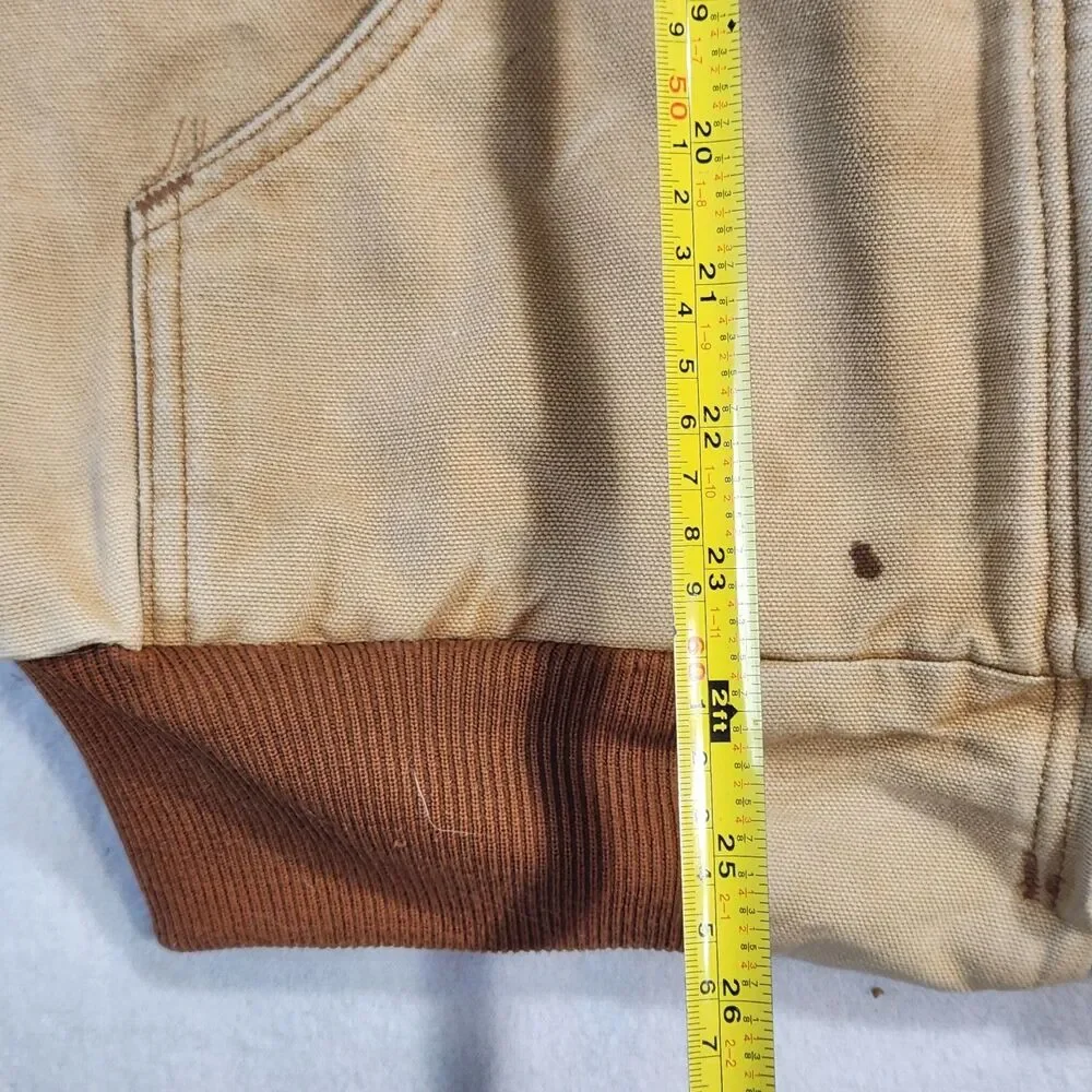 MENS VINTAGE CARHARTT JACKET J158 DKB HOODED FLEECE LINED DISTRESS FADE SMALL
